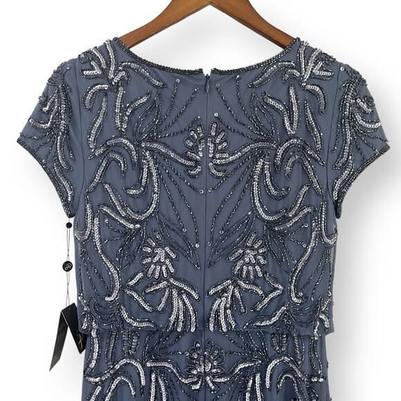 NEW Adrianna Papell Beaded Gown Dusty Blue Womens Size 4 Sequin Formal Wedding - Picture 10 of 13